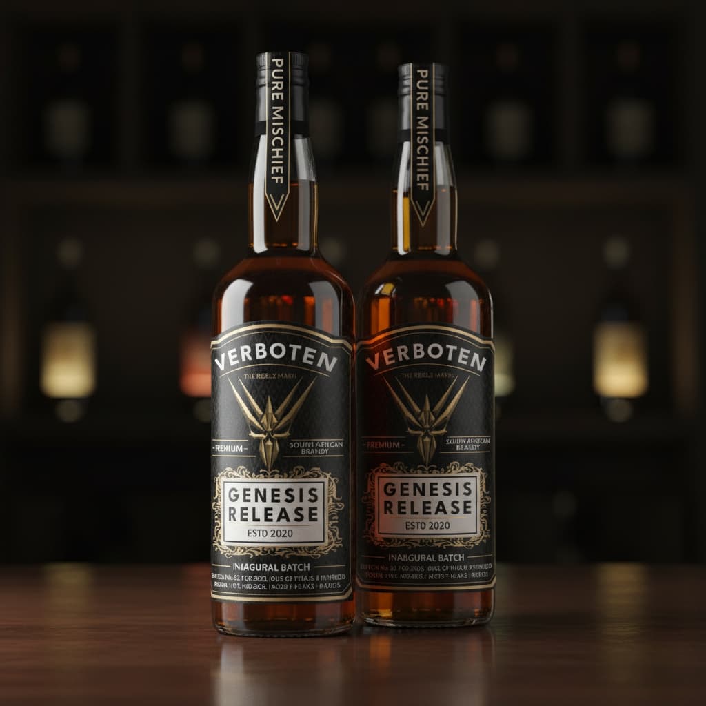 Two bottles of Verboten Premium Brandy